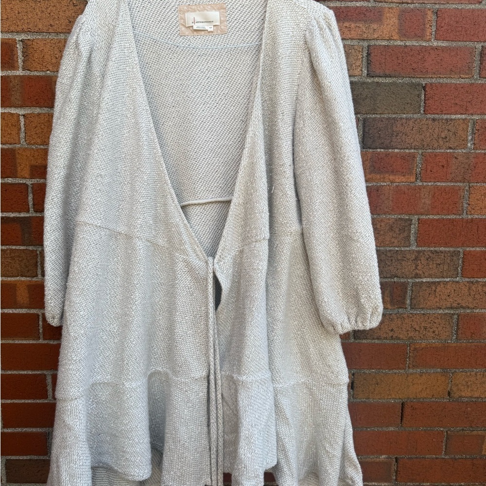 Anthropologie Silver Knit Open Front Cardigan Sweater Coatigan XL Petite